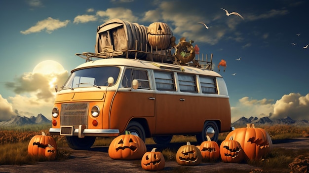 Citrouilles d'Halloween sur une camionnette vintage