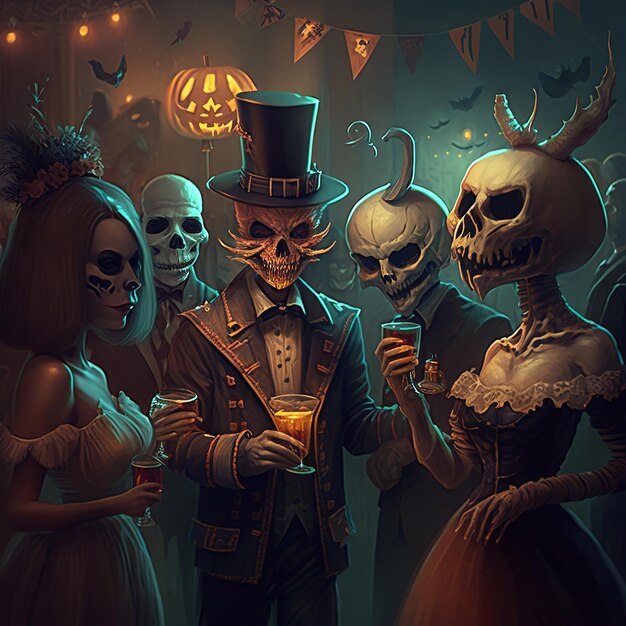 Des citrouilles d'Halloween dans un cimetière une forêt effrayante la nuit une maison hantée par des sorcières