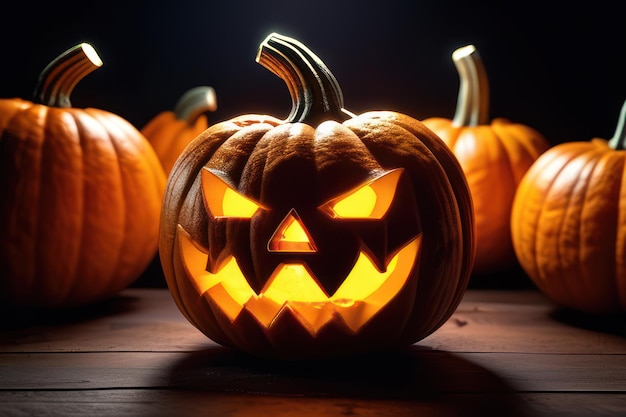 Citrouilles d'Halloween sur fond de bois Jack o lanternes