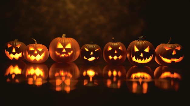 Citrouilles d'Halloween sur fond sombre avec une place pour le texte IA générative