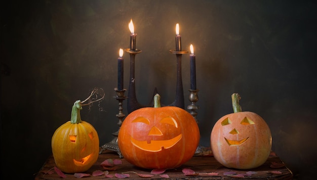 Citrouilles d'Halloween sur fond sombre