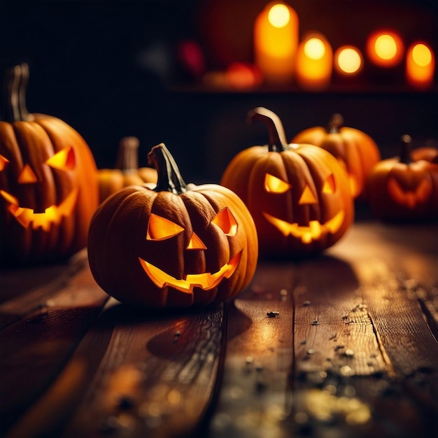 Des citrouilles d'Halloween sur fond de table en bois