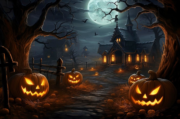 Citrouilles d&#39;Halloween sous la lune