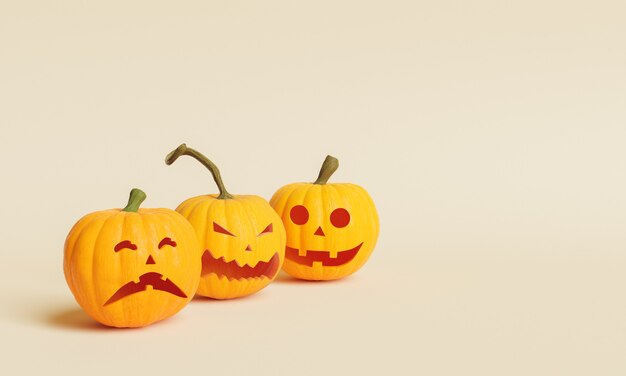 Citrouilles d'Halloween avec des visages isolés sur blanc