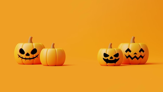 Citrouilles Jack o Lantern sur fond orange Happy Halloween concept illustration de rendu 3D