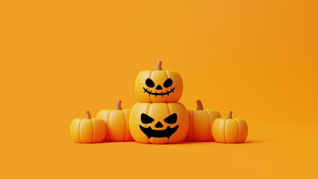 Citrouilles Jack o Lantern sur fond orange Happy Halloween concept illustration de rendu 3D