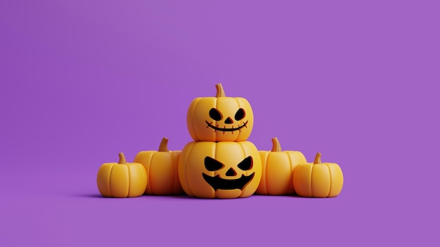 Photo citrouilles jack o lantern sur fond violet concept happy halloween vacances d'octobre traditionnelles 3d