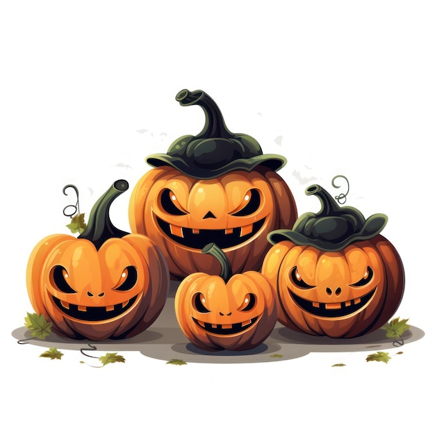 Citrouilles noires avec des visages d'Halloween Clip Art Illustration AI généré