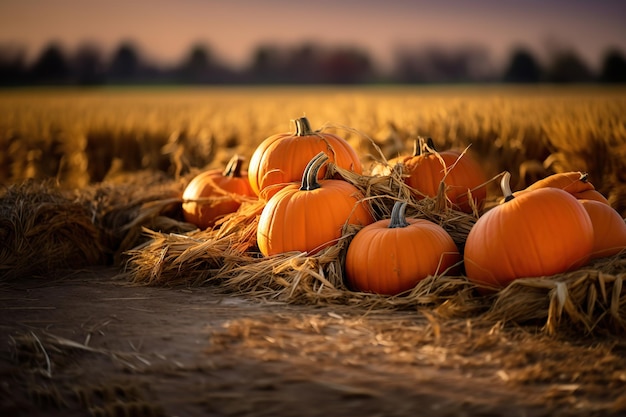 Citrouilles orange sur le terrain