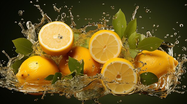 Photo citrus elegance deux citrons flottant dans l'eau avec une aura tranquille