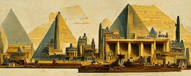 Civilisation antique avec des pyramides et des temples