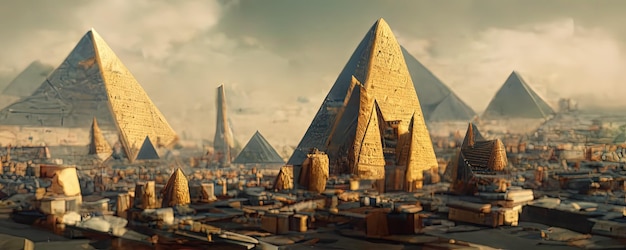 Civilisation antique avec des pyramides et des temples