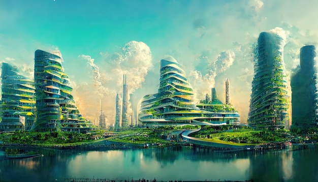 civilisation utopique ville utopique futur de l'humanité architecture de demain monde utopique