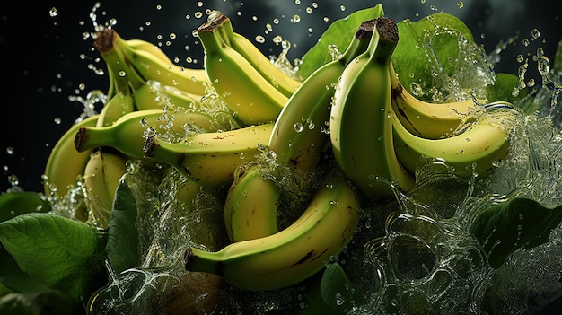 Éclaboussure de banane verte HD 8K fond d'écran Image photographique