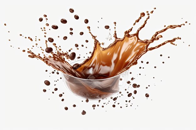 Éclaboussure de café liquide avec des grains de café isolés sur fond transparent