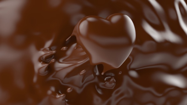 Éclaboussure de chocolat, éclaboussant en forme de cœur, pour Valentine ou Concept d&#39;amour, rendu 3d, illustration 3d.