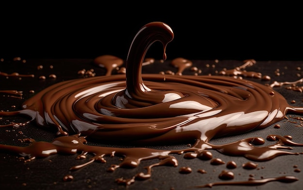 Éclaboussure de chocolat fondu sur fond noir