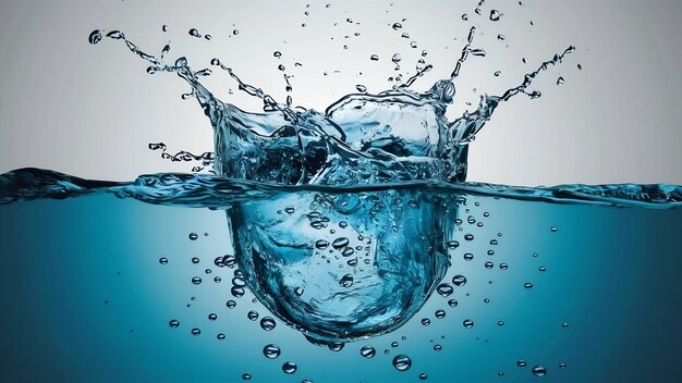 Éclaboussure d'eau avec des bulles d'air isolées sur le fond blanc