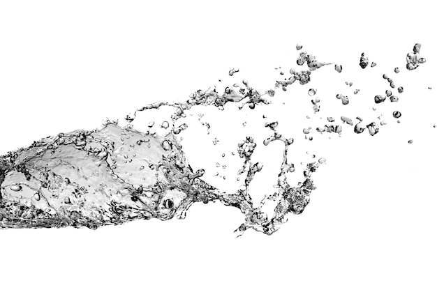 Éclaboussure d'eau avec des bulles isolées sur blanc