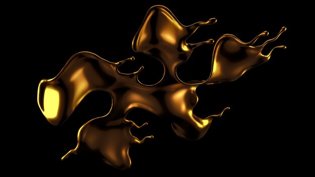 Éclaboussure élégante et luxueuse de liquide d'or. Illustration 3D, rendu 3D.