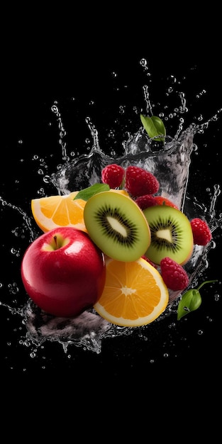 Éclaboussure de fruits et d'eau avec une éclaboussure d'eau
