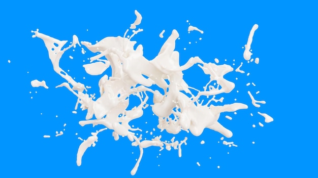 Éclaboussure de lait avec gouttelette sur fond. illustration 3d