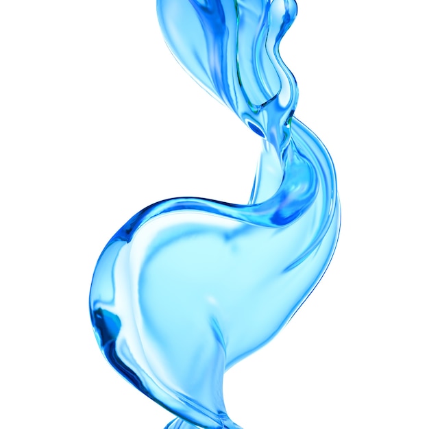 Éclaboussure de liquide bleu clair, eau. Illustration 3D, rendu 3D.