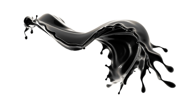 Éclaboussure de liquide noir. Illustration 3D, rendu 3D.