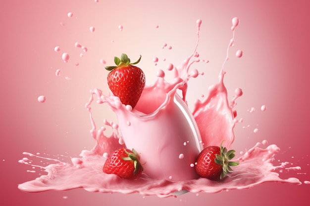 Éclaboussure de milkshake aux fraises ai générative