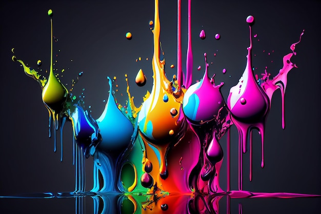 Éclaboussure de peinture fond abstrait coloré Art numérique liquide flottant coloré dans les couleurs tendance rose orange bleu et violet générer AI