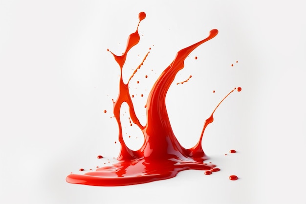 Éclaboussure de peinture rouge fraise de tomate ou éclaboussures de jus rouge éclaboussures de ketchup sur fond blanc isolé