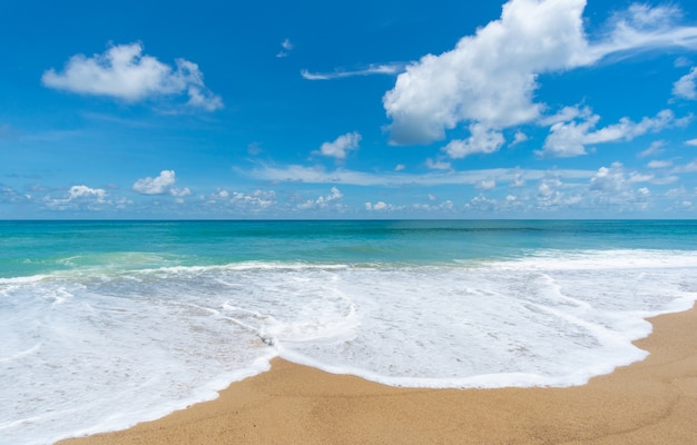 Éclaboussure de vague d'eau de mer sur la plage de sable