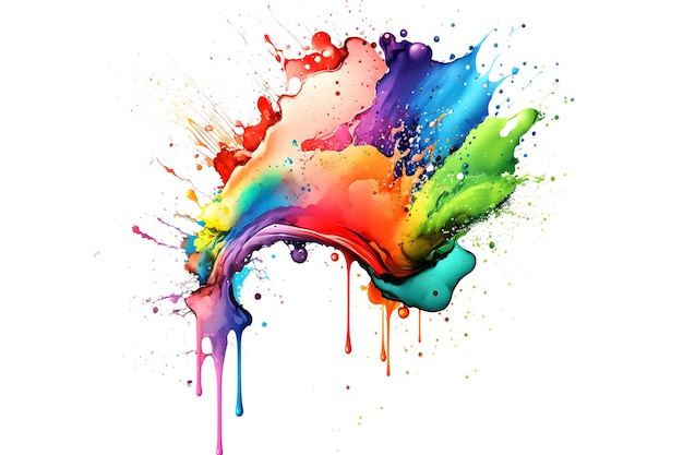 Éclaboussures de couleur de peinture abstraite isolées sur fond blanc Bouquet de peinture liquide dans de nombreuses couleurs au moment de l'éclaboussure Art généré par le réseau de neurones