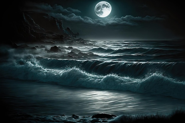 Clair de lune sur l'eau sombre de la nuit