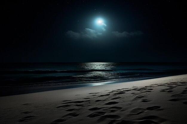 Le clair de lune projette de longues ombres sur une plage de sable