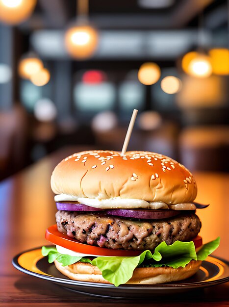 Éclairage chaleureux de restaurant confortable burger réaliste