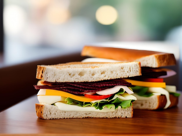 Éclairage chaleureux de restaurant confortable de sandwich réaliste détaillé