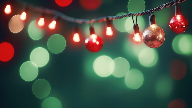 Éclairage et décoration concept de vacances Guirlande de Noël lumières bokeh fond vert rouge