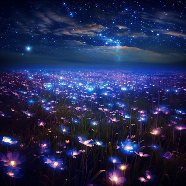 Éclairage fleur nuit étoiles images Generative AI