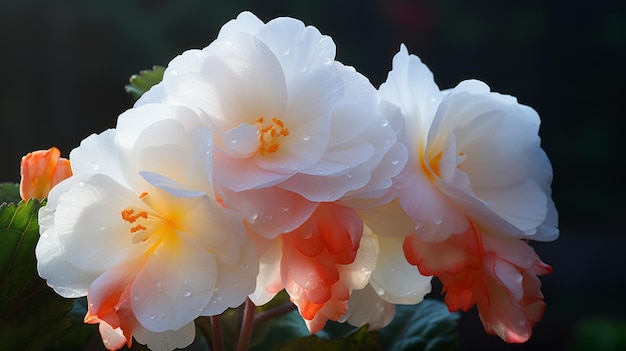 Éclairage intense et spectaculaire de fleurs roses et blanches de style Renaissance japonaise