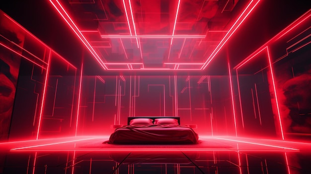 Éclairage rouge, images de décoration de chambre à coucher de style moderne, art généré par AI