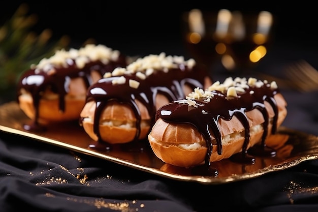 Éclairs au chocolat close up Pâtisserie traditionnelle française dessert