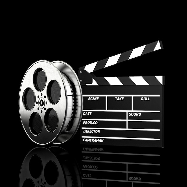 Clapboard et rouleau de film