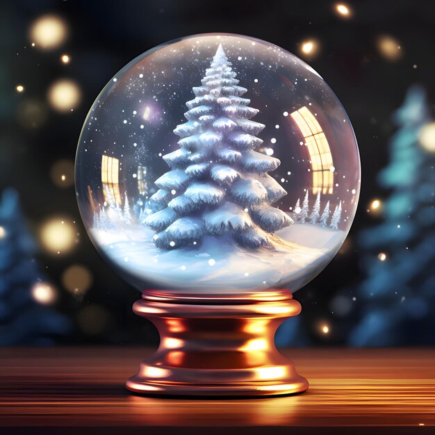 Photo clare balle et en elle un arbre de noël et la chute de neige arbre de noël comme un symbole de noël de la naissance du sauveur