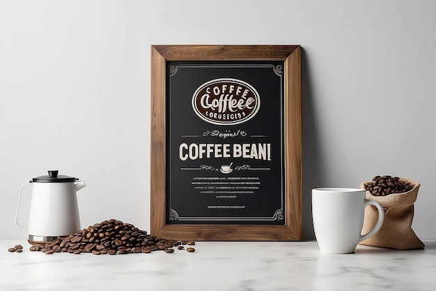 Classe de brassage de café artisanal Origines des grains de café Mockup de signalisation avec un espace blanc vide pour placer votre conception