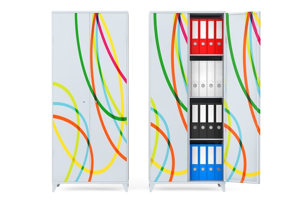 Classeurs avec des dossiers de bureau sur fond blanc