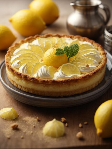 Photo classique française lemon tart tart au citron croquante croûte au beurre avec une délicieuse crème au citron cinemati