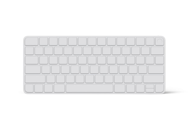 Un clavier blanc avec les lettres qwerty en bas à gauche.