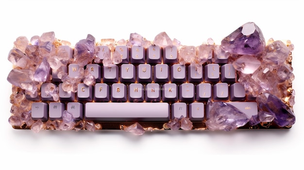 Photo clavier en cristal violet avec touches blanches et fond blanc ai générative