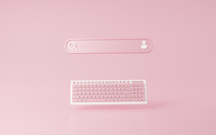 clavier minimal Barre de recherche d'illustration 3d vide de couleur rose. Rechercher, trouver des personnes ou des histoires d'intérêt sur Internet et les médias sociaux. Concept de mise en réseau de l'information